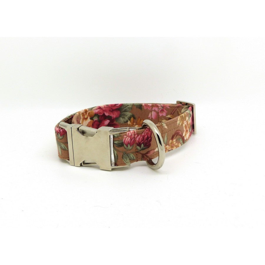 Brown & Rose Floral Dog Collar - Fernie's Choice Classic Country Wear for Dogs