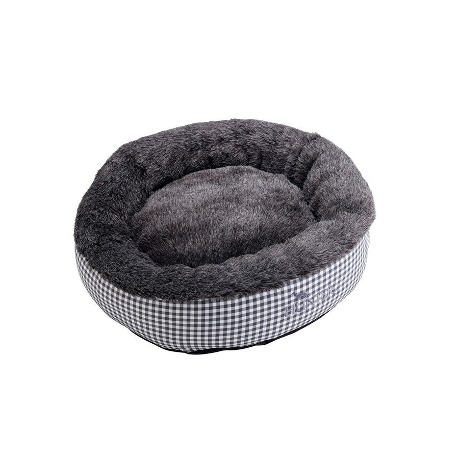 Astana Gingham Round Dog Bed by Hunter - Grey - Fernie's Choice Classic Country Wear for Dogs