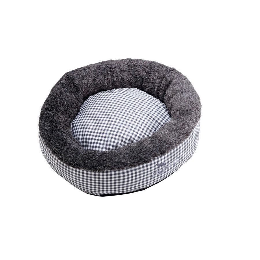 Astana Gingham Round Dog Bed by Hunter - Grey - Fernie's Choice Classic Country Wear for Dogs