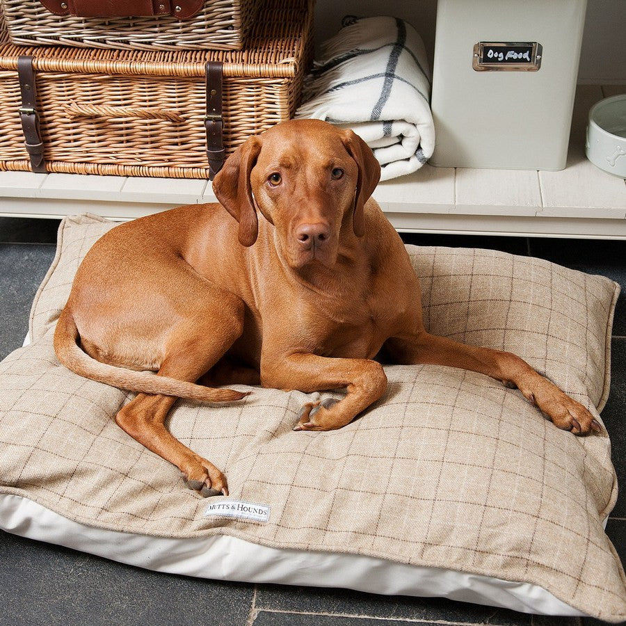 Oatmeal Tweed Pillow Dog Bed - Fernie's Choice Classic Country Wear for Dogs