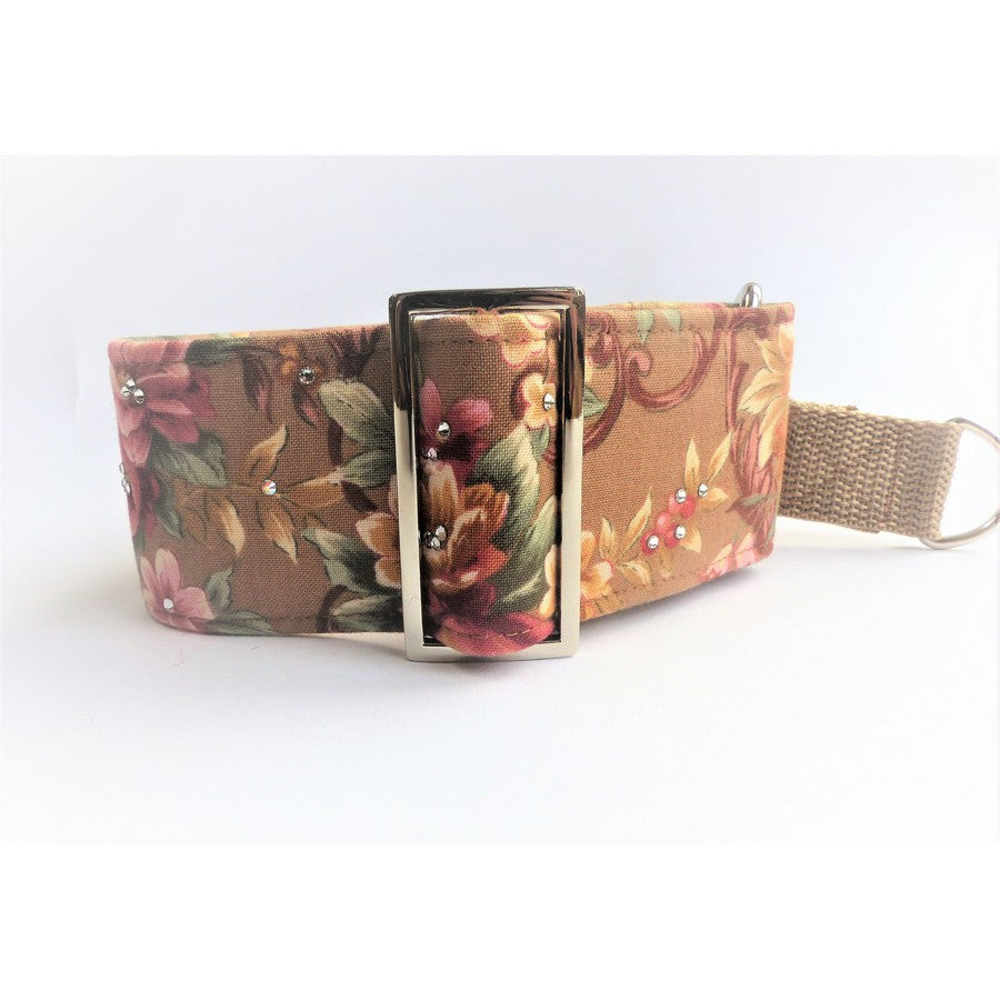 Brown & Rose Floral Dog Collar - Fernie's Choice Classic Country Wear for Dogs