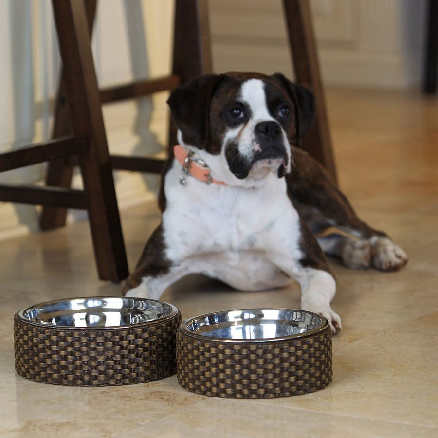 Capri Rattan Designer Luxury Dog Bowl - Fernie's Choice Classic Country Wear for Dogs