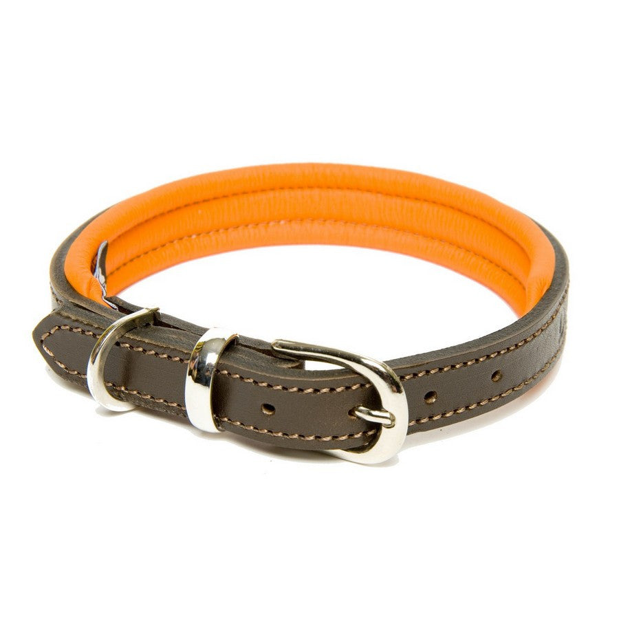 Dogs & Horses Luxury Orange Padded Leather Dog Collar - Fernie's Choice Classic Country Wear for Dogs