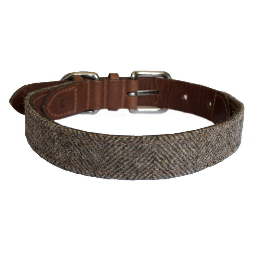 Herringbone Tweed & Leather Dog Collar - Fernie's Choice Classic Country Wear for Dogs