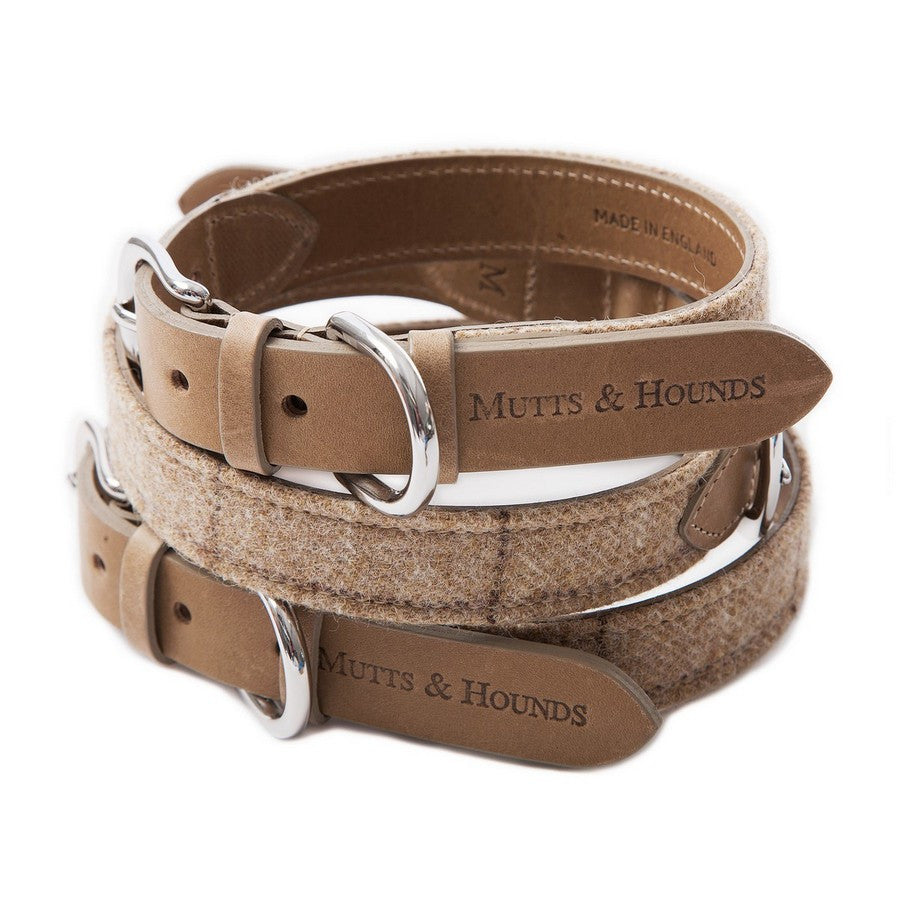 Luxury Oatmeal Check Tweed Dog Collar - Fernie's Choice Classic Country Wear for Dogs