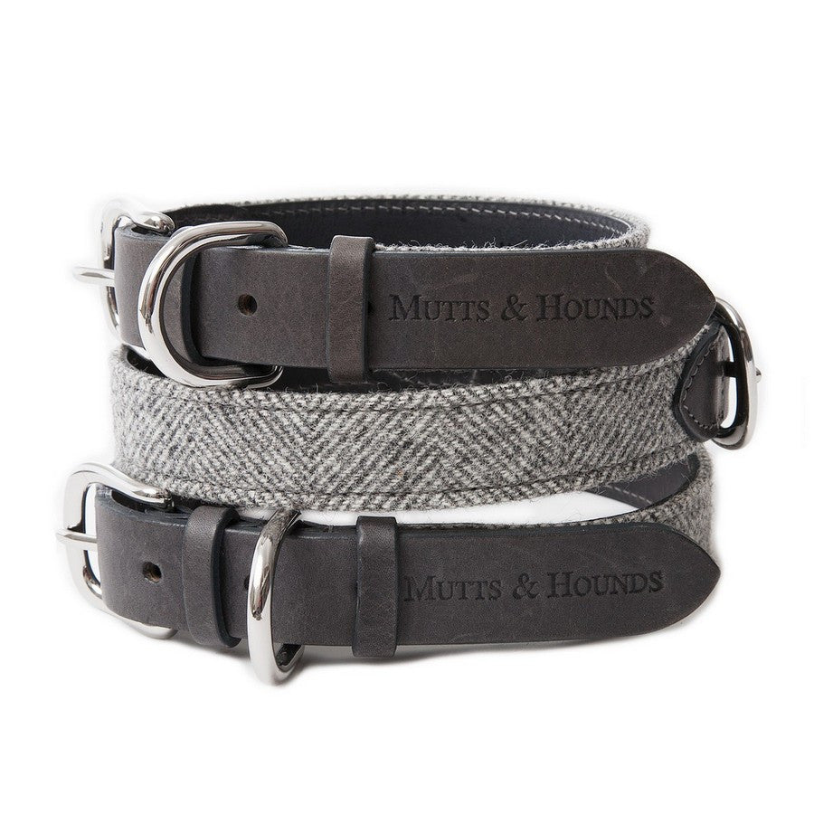 Luxury Stoneham Grey Tweed Dog Collar - Fernie's Choice Classic Country Wear for Dogs